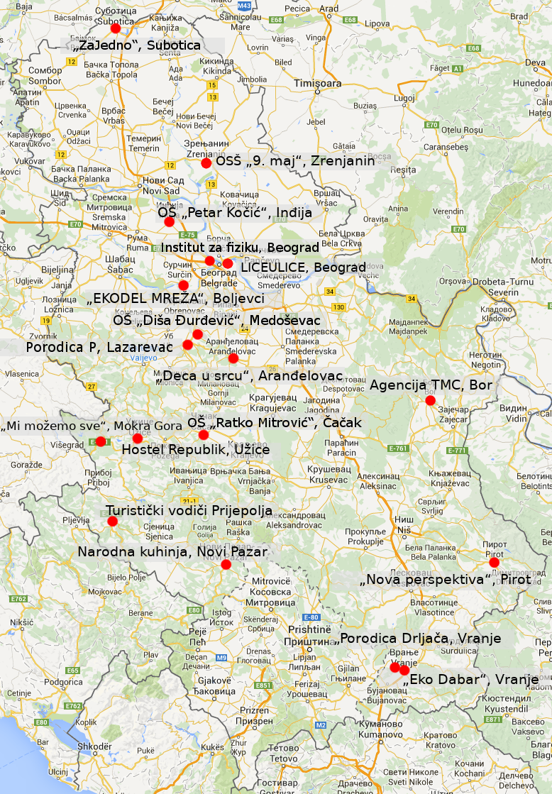 Mapa Srbije sa lokacijama korisnika projekata